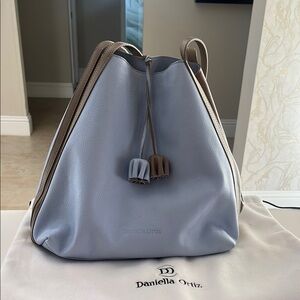 Light Blue and Tan Leather Hobo Shoulder Bag!